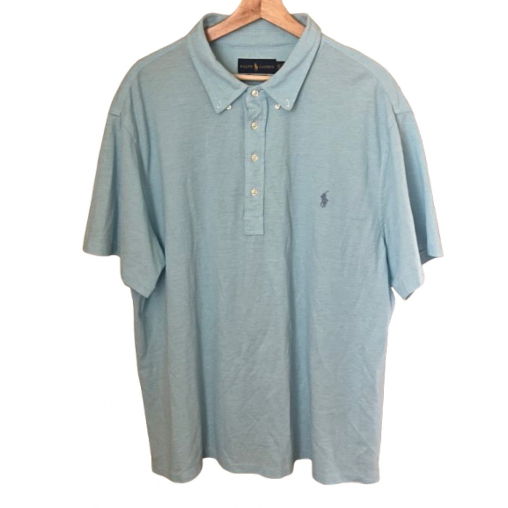 Ralph Lauren Men's Knit Oxford Blue Cotton Polo Shirt Size 2XB Preppy Casual